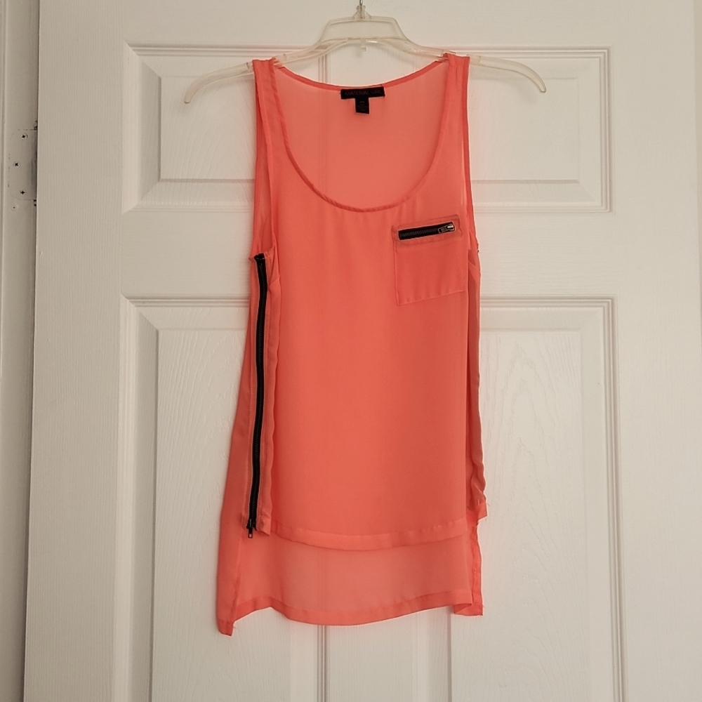 Hilighter Pink Sheer Lightwight Sheer Side Zipper Tank  Top Material Girl XS